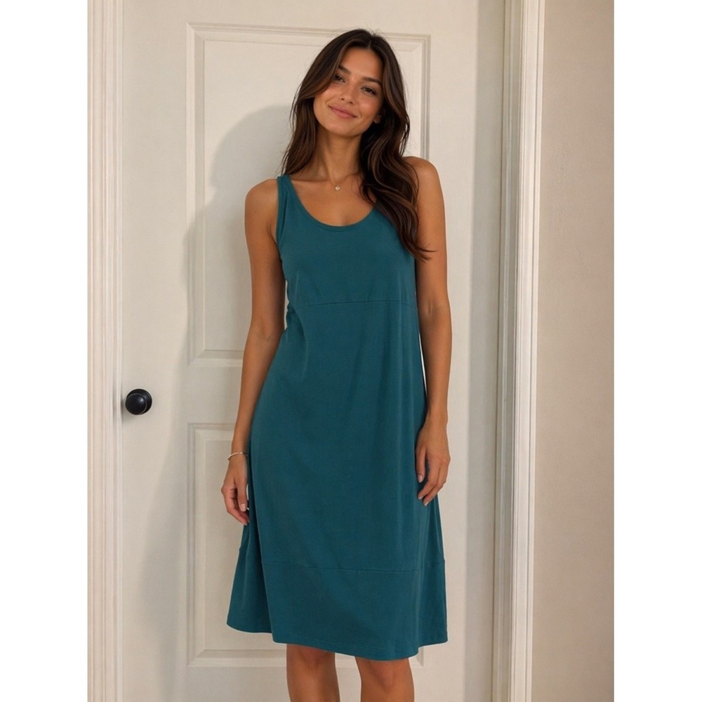 Eileen Fisher Teal Shift Dress XL Sleeveless Minimalist Knee Length